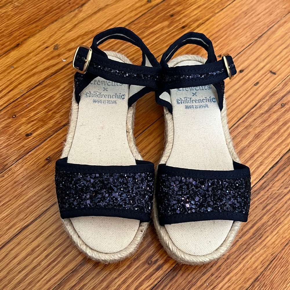NWOB JCrew Crewcuts Girls' Navy Glitter Espadrille Platform Sandals 28